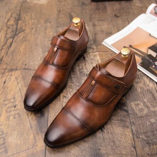 Hot-selling brand mens shoes spring fashion natural leather business mens leather shoes waterproof comfortable without lacing