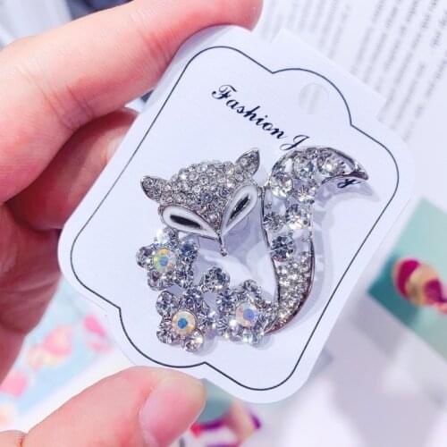 Cute Rhinestone Small Fox Brooches Coat Hat Accessories for Women Shining Jewelry Pins