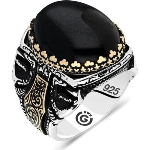 925 Sterling Silver Ring For Man Real Pure Turquoise Agate Tiger Eye Amber Zircon Lapis Stone Handmade Turkish Jewelry