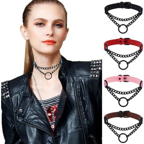 New Harajuku Style Black Punk Choker Women Choker Necklace Geometric Love Leather Dark Black Neckband Clavicle Pendant Necklace