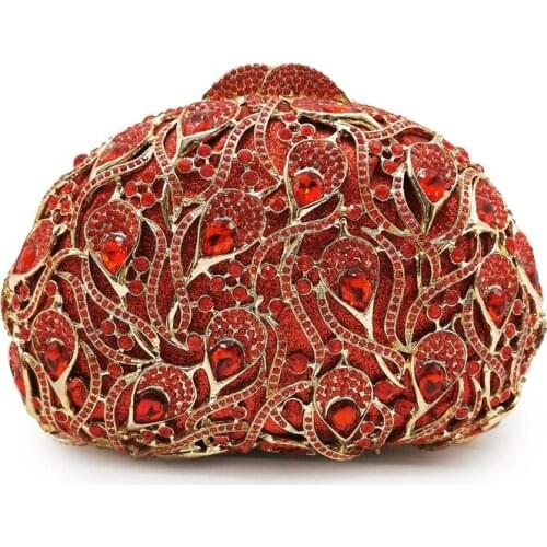 New Arrival Luxury Red Gold Rhinestone Purse Clutch 2021 Elegant White Crystal Diamond Wedding Bridal Clutches Party Pouch Bags