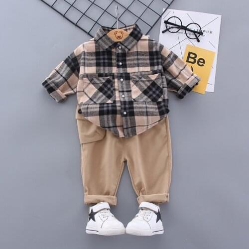 Autumn Spring Baby Boy Fashion Formal Clothing Set Kid Suits Set Plaid Shirt Pants 2pac/set Children Clothes Set 1 2 3 4 5 Years