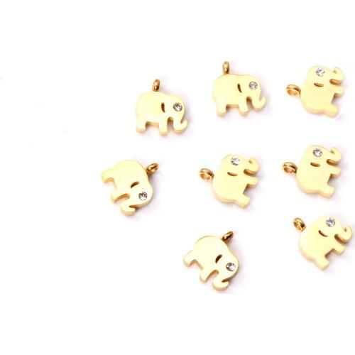 ASON 10pcs/Lot 10x8mm Charms For Jewelry Making Wholesale Stainless Steel Cute CZ Animal Elephant Pendants For DIY Bracelets