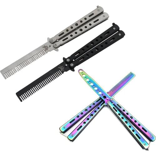 1pc Foldable Comb Stainless Steel Practice Training Butterfly Knife Comb Beard & Moustache Brushes Hairdressing Styling Tool