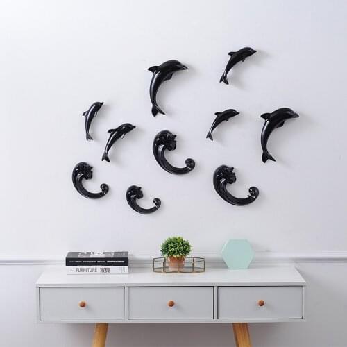 Modern Ceramic Dolphin Wave Wall Sticker Crafts Home Livingroom Wall Mural Ornaments Hotel Porch Lobby Wall Hanging Decoration