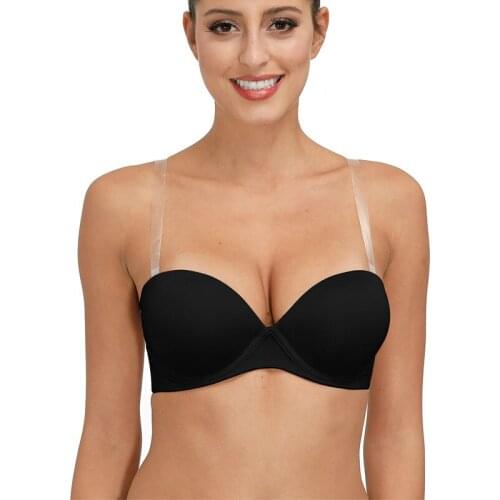 Vgplay Sexy Bra Padded Push Up Solid Plunge Underwear Transparent Straps Convertible Non-slip Underwire Lingerie