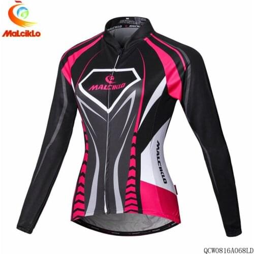 Malciklo Womens Long Sleeve Cycling Jersey Pink Plus Size Bike Shirt Tights Clothing Jersey Breathable With Back Pocket Jacket