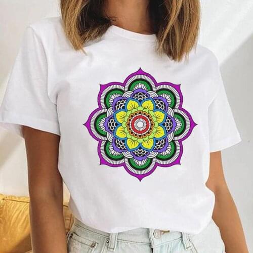 Women Vintage Flower Short Sleeve New Style Fashion Female Clothes Tees Tshirt Cartoon Tops Print Ladies Graphic T-Shirt