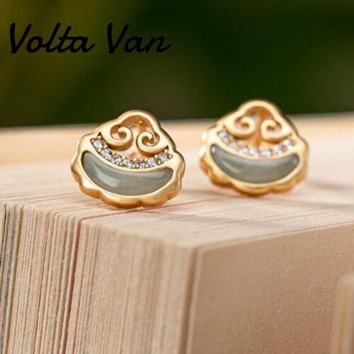 Volta Van Natural Jade Stud Earrings 925 Sterling Silver Fine Jewelry 2021 New Elegant Clouds Trendy Concise Vintage Earrings