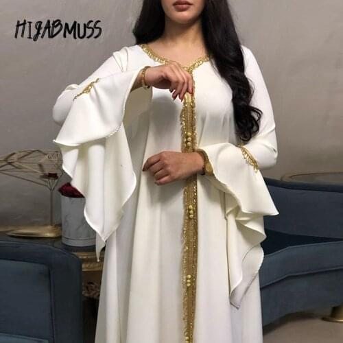 Abaya Dress Dress Kaftan For Women Dubai Turkey Golden Ribbon Embroidery Loose Muslim Arabic Islamic Clothing White Blue Xxl