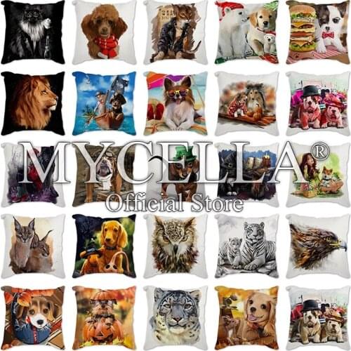 Animals Creative Linen Cushion Cover 45X45cm Pillow Case Home Decorative Pillows Cover For Sofa Car Cojines Dog cat lion tiger