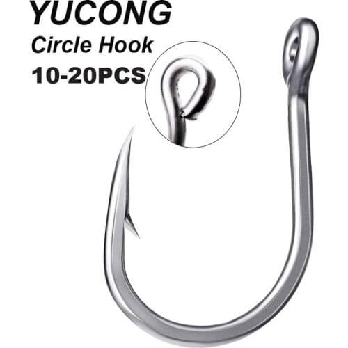 YUCONG 10/20Pcs Fishing Hooks 1/0-13/0# Circle Fishhooks Stainless Steel Single Hooks Barbed Jigging Hooks With Eye Sea Fishing