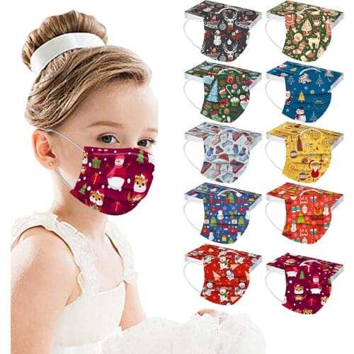 10pc Kids Disposable Mask Xmas Christmas Print Protection Mouth Mask Children Girls 3-layer Pm2.5 Masks Decoration Vip