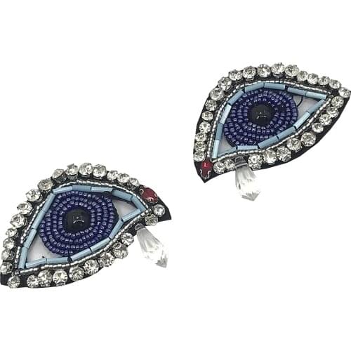 2pc Evil Eye Rhinestone Beaded Patch Crystal Applique Sew On Patches For Clothing Appliques Parches Bordados Ropa DIY AC0893