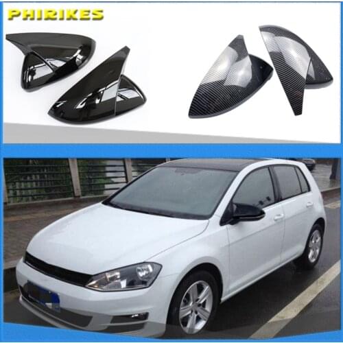 2PCS Mirror Covers Caps RearView Mirror Case Cover For VW Golf MK7 7.5 GTI 7 7R Carbon Bright Black Cover car accessory