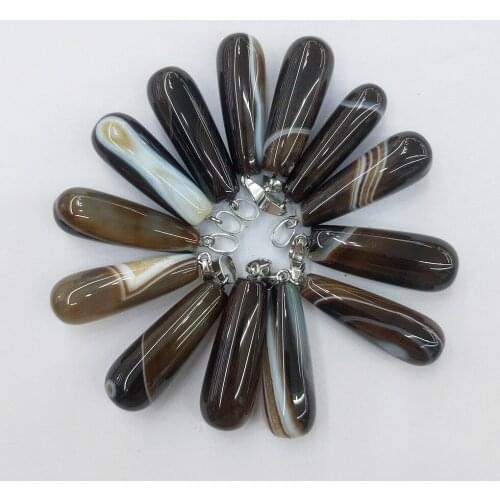 1pc Natural Agates Stone Long Drop Shape Stripe Pendant Chain for Charms Women Jewelry Making DIY New Necklace Accessories Wicca