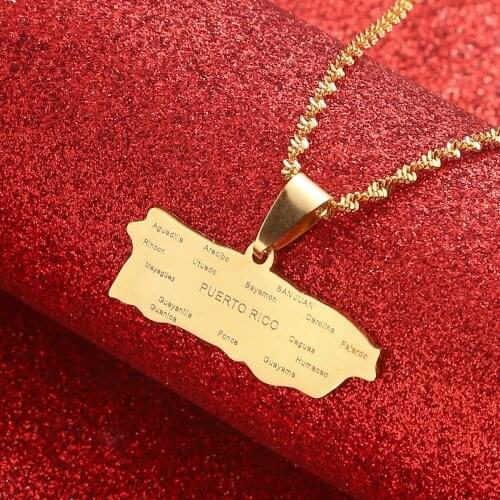 Puerto Rico Map With Cities Pendant Necklaces Gold Color PR Puerto Ricans Jewelry