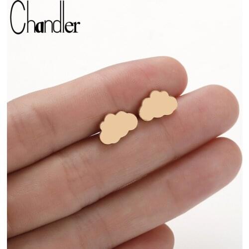 Chandler Small Tiny Simple Golden Color Rose Gold Cloud Stud Earrings Cloud Earring Studs Posts Stainless Steel Jewelry