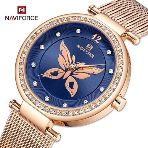 NAVIFORCE Luxury Brand Ladies Watch Fashion Exquisite Diamond Design Quartz Watches Waterproof Stainless Steel Wristband Clock