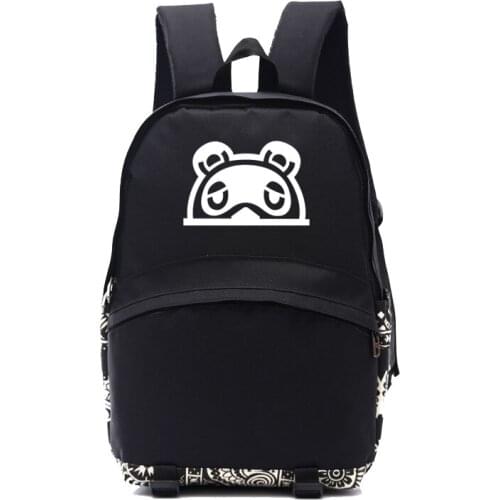 Game Animal Crossing Fans School Backpack Black Nylon Racoon Cartoon Backpack Game Fans Gift
