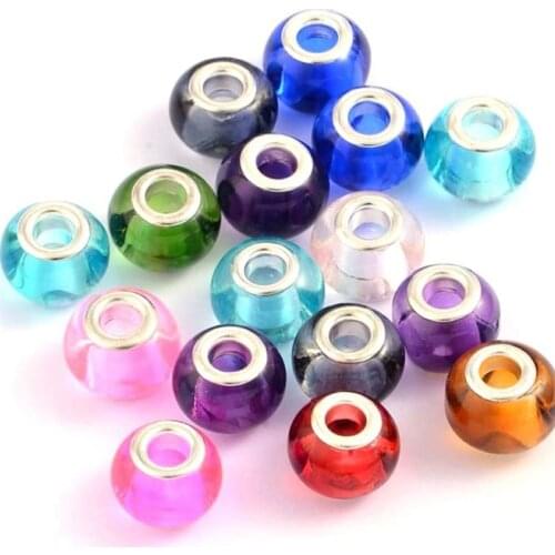 10Pcs/Lot 16mm Big Size Round Glass Spacer Beads Fit Pandora Bracelet Necklace for DIY Chain Cord Jewelry Making Women Men Gift