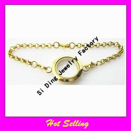 Hot selling 25mm stainless steel screw floating locket bracelet gold twist round glass lockets bracelet