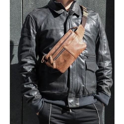 Fashion Mens Waist Bag Capacity Casual Sports Chest Bag Leather Pack Messenger Shoulder Bags Multifunction Retro Waist Pack