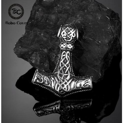 Mens Viking Necklace Stainless Steel Mjolnir Thor Hammer Pendants Scandinavian Nordic Pagan Symbol Rune Amulet Jewelry Wholesale