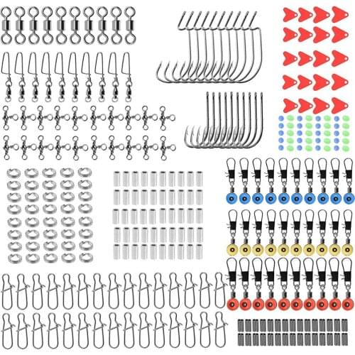 300pcs Fishing Accessories Kit Include Fishing Hooks lock snaps Barrel Swivels Space Beans Fishing Beads Fishing Tackle Kit