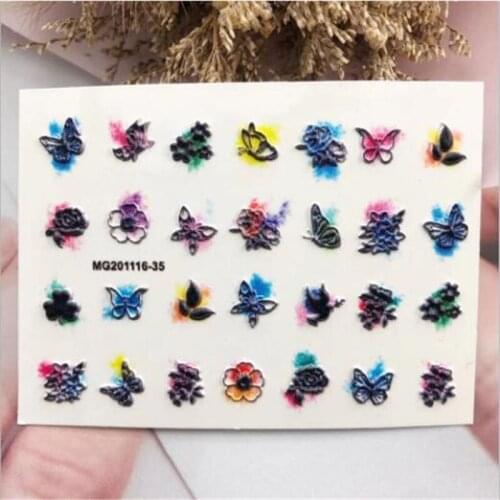 High Quality 6d Cubic Water Slide Nail Stickers Flowers& butterflies Nail Decals Nail Art Nail Polish
