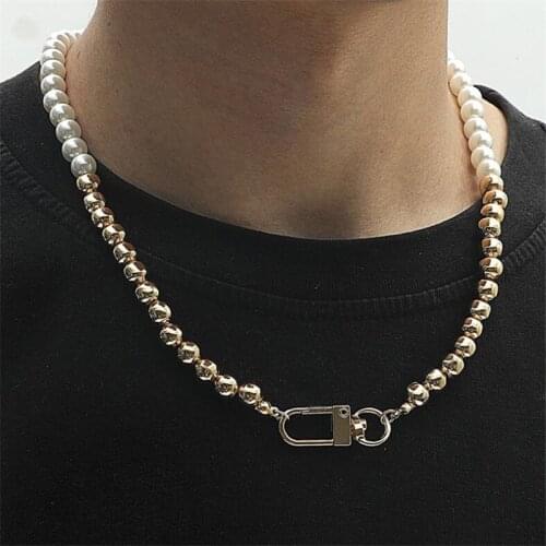 New Simple Geometric Pearl Necklace For Women & Men Collares Sport Fitness Copper Bead Chain Necklaces Mens Hip Hop Jewellery