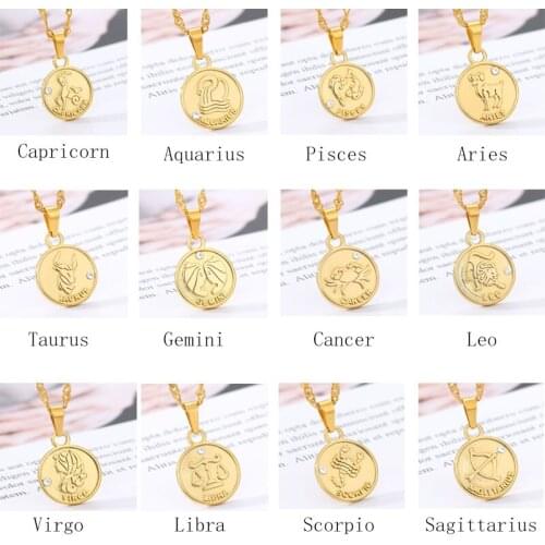 12 Constellation Necklack Zircon Coins Necklaces 2020 NEW Fashion Jewelry Birthday Present Zodiac Choker Necklaces For Women