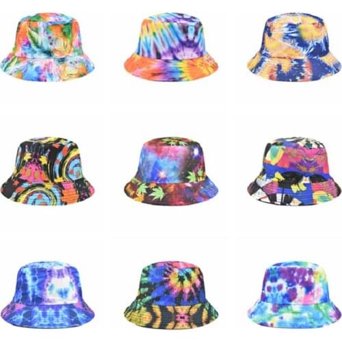 Fashion Graffiti Style Panama Summer Harajuku Bucket Hat Colorful Tie Dye Fisherman Hat Reversible Bob Bucket Cap for Men Women