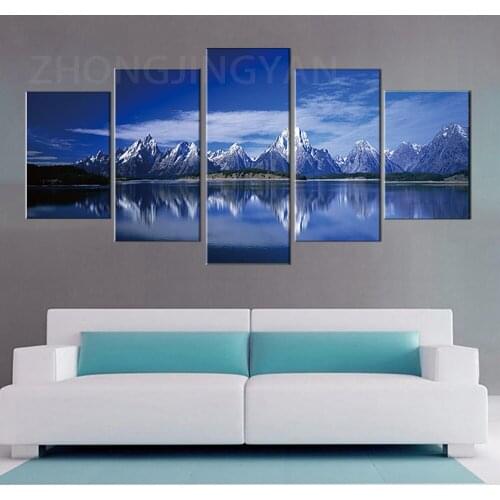 Print 5 Panels Canvas Art Posters And Prints Mountains Landscape Group Painting Wall Art Pictures Modular Living Room Home Decor