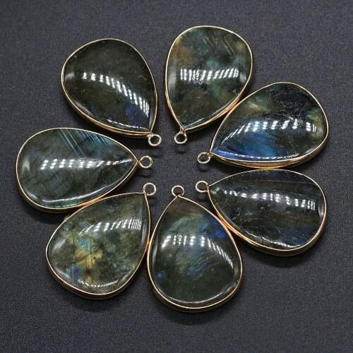 New Spot Natural Flash Labradorite Pendants Charms Water Drop Shape Stone Pendants DIY for Necklace or Jewelry Making 22x40mm