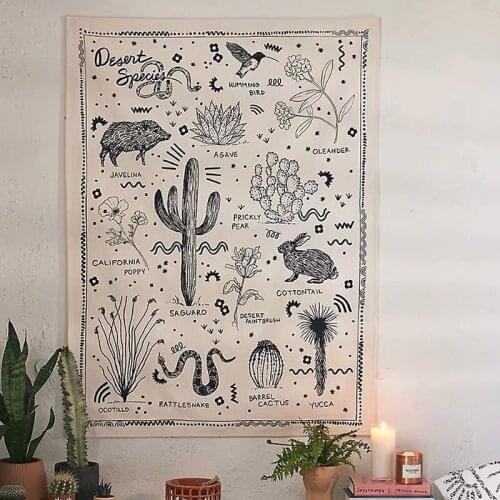 Desert Animal Tapestry Cactus Picnic Towel Wall Hanging Polyester Blanket Decoration For Home Living Bedroom Deco