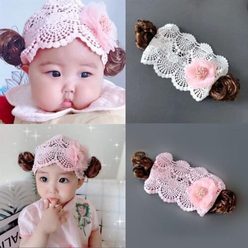 Creative Baby Girl Headband Cute Childrens Curly Wig Hairband Kids Dress Floral Bow Tiara Hair Net for Toddler Hair Accessories