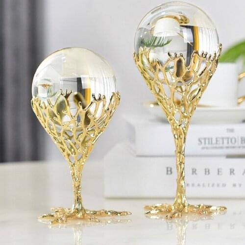 Luxurious Gold Metal Cone Mesh Shelf Ornament Crystal Ball Decor Crafts Gifts Figurines Desktop Home Decoration Accessories