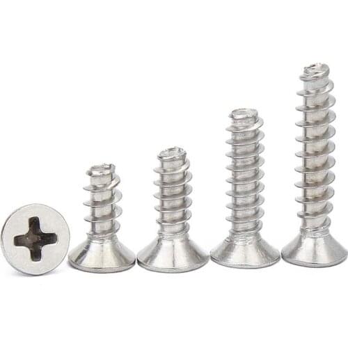 50pcA2 M1.4 M1.7 M2 M2.6 M3 Micro Small 304 Stainless Steel Cross Phillips Countersunk Head Flat End Top Self-tapping Wood Screw