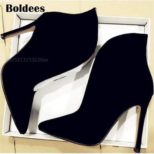 Sexy Deep V Suede Leather Ankle Boots Women Pointed Toe High Heel Shoes Woman Fashion Suede Short Boots 2018