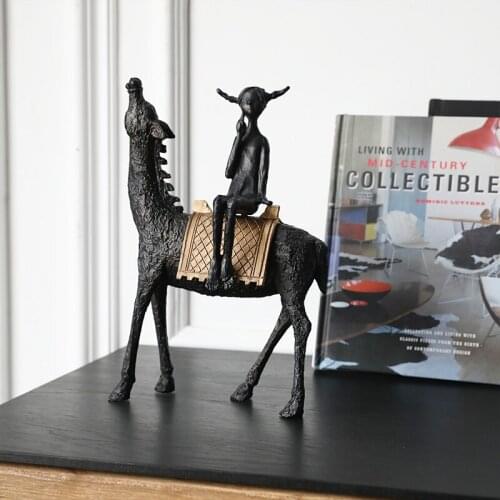 Modern Littl Girl With Pigtails Sits On Horse Statue Metal Crafts Desktop Ornaments For Office Room New House Layout Decor Gifts