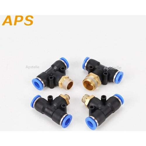 Air Connector Fitting T Shape Tee 6mm 8mm 10mm 12mm 4mm Hose Pipe to 1/8" 1/4" M5 3/8" 1/2" BSPT Male Thread Pneumatic Coupler