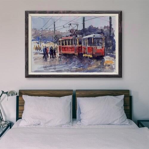 T174 Retro Red Tram Classic Painting 112 Custom Silk Poster Home Deco Wall Art Christmas Gift
