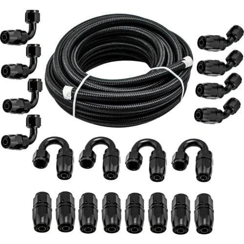 Fuel Oil Line AN8 Racing Hose Stainless Steel Braided PTFE Brake Hose Oil Cooler Hose Pipe 45 90 180 degree fitting End Adaptor