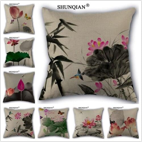 WJY418 Chinese classical style lotus flower Pillowcase office Wedding bedding couch Vintage pillow case/cover home decorative