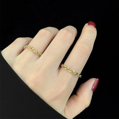 YUN RUO 2021 Metal Stacking Basic Model Simple And Durable Gold Chain Ring 18K Gold Plated Titanium Steel Woman Ring Jewelry