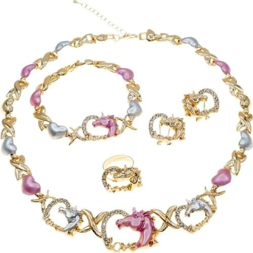 I Love You Xo Hug And Kiss Zodiac Horse Jewelry Set American Womens Wedding Party Exquisite Unicorn Jewelry Sets X0181