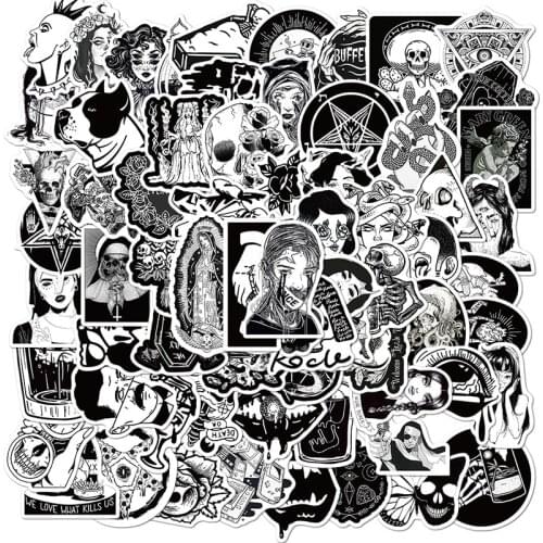 100 Pcs Black White Gothic Style Horror Stickers Waterproof Graffiti Decals For Kids DIY Skateboard Snowboard Stickers Pack