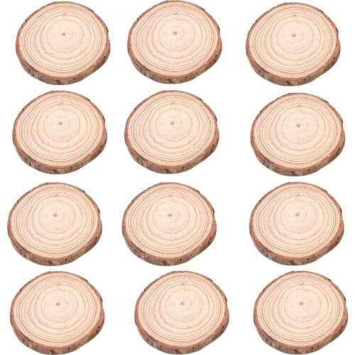 12pcs Circles Discs Unfinished Natural Round Wood Slices for DIY Crafts Wedding Party Craft Tree Bark Painting Decoration