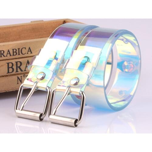 2020 New Fashion Transparent Women Belt Laser Holographic Clear Pin Buckle Wide Waist Bands Waistband Invisible Punk Waist Belt